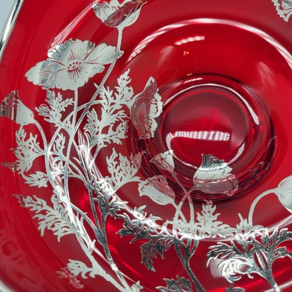 Vintage 6" Ruby Red Candy Dish Silver City Flanders MCM Elegant Glass - Picture 3 of 9
